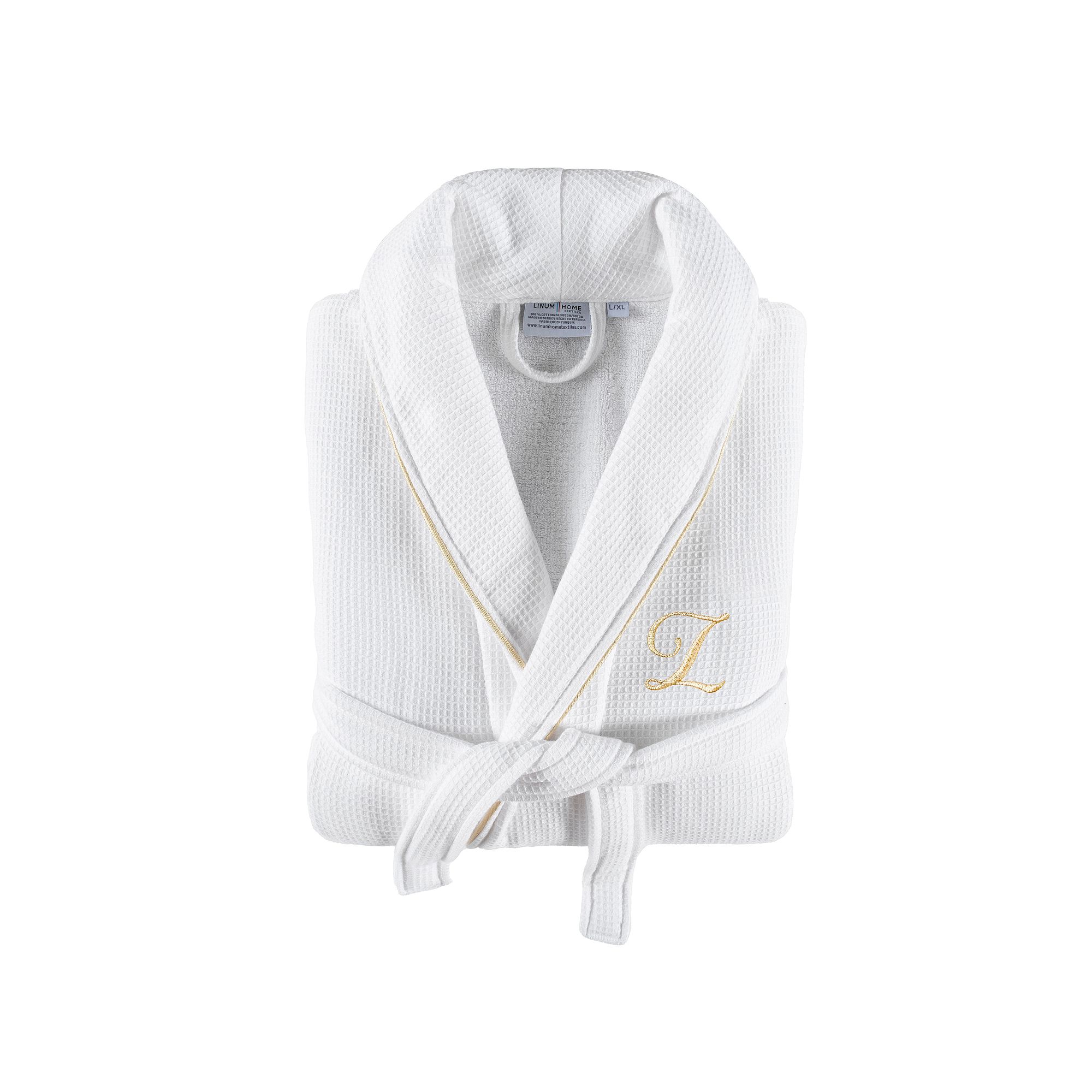 Linum Home Textiles Turkish Cotton Personalized Unisex Waffle Terry Bathrob