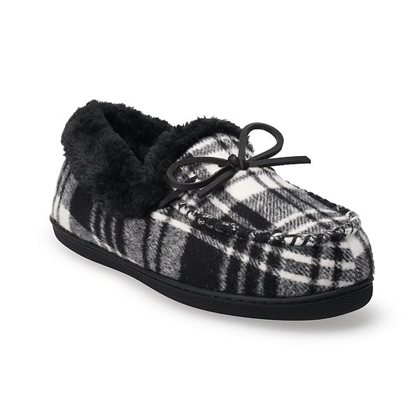 Sonoma Goods For Life® SINTIA2 Women's Mini Cord Moccasin Slippers - Black Plaid (X SMALL)