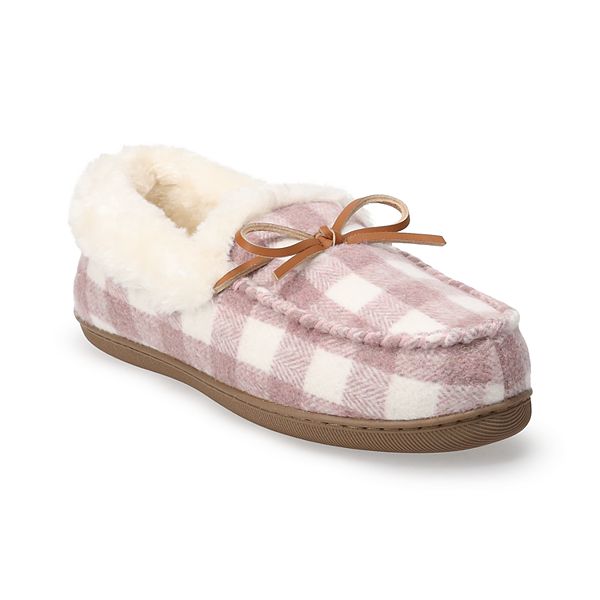 Sonoma Goods For Life® SINTIA2 Women's Mini Cord Moccasin Slippers - Pink Plaid (X SMALL)