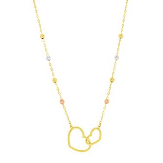 Divine Gold 14k Gold Heart Tri-Color Bead Necklace
