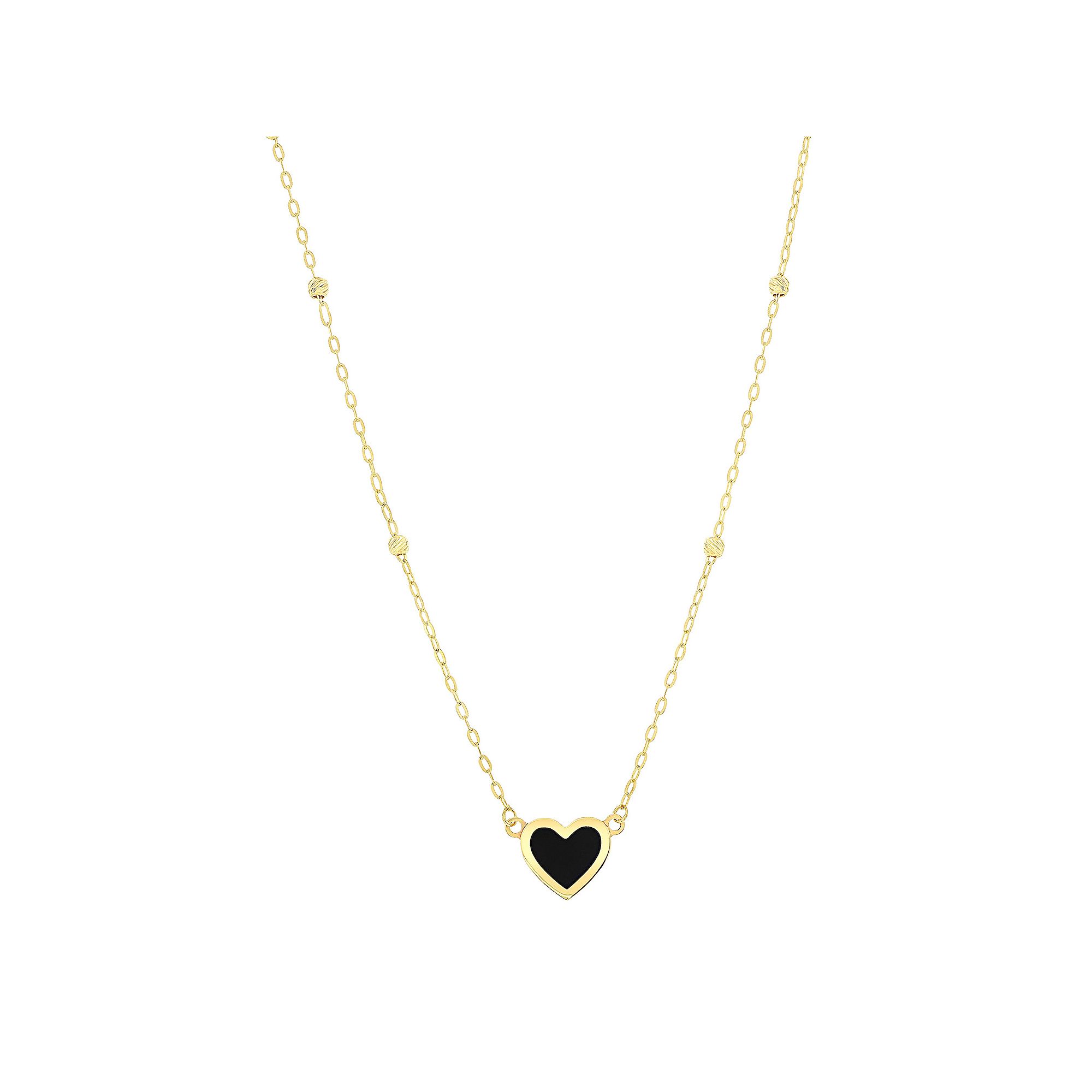 Divine Gold 14k Gold Onyx Heart Beaded Necklace, Womens, Size: 16-18 AD