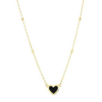 Divine Gold 14k Gold Onyx Heart Beaded Necklace