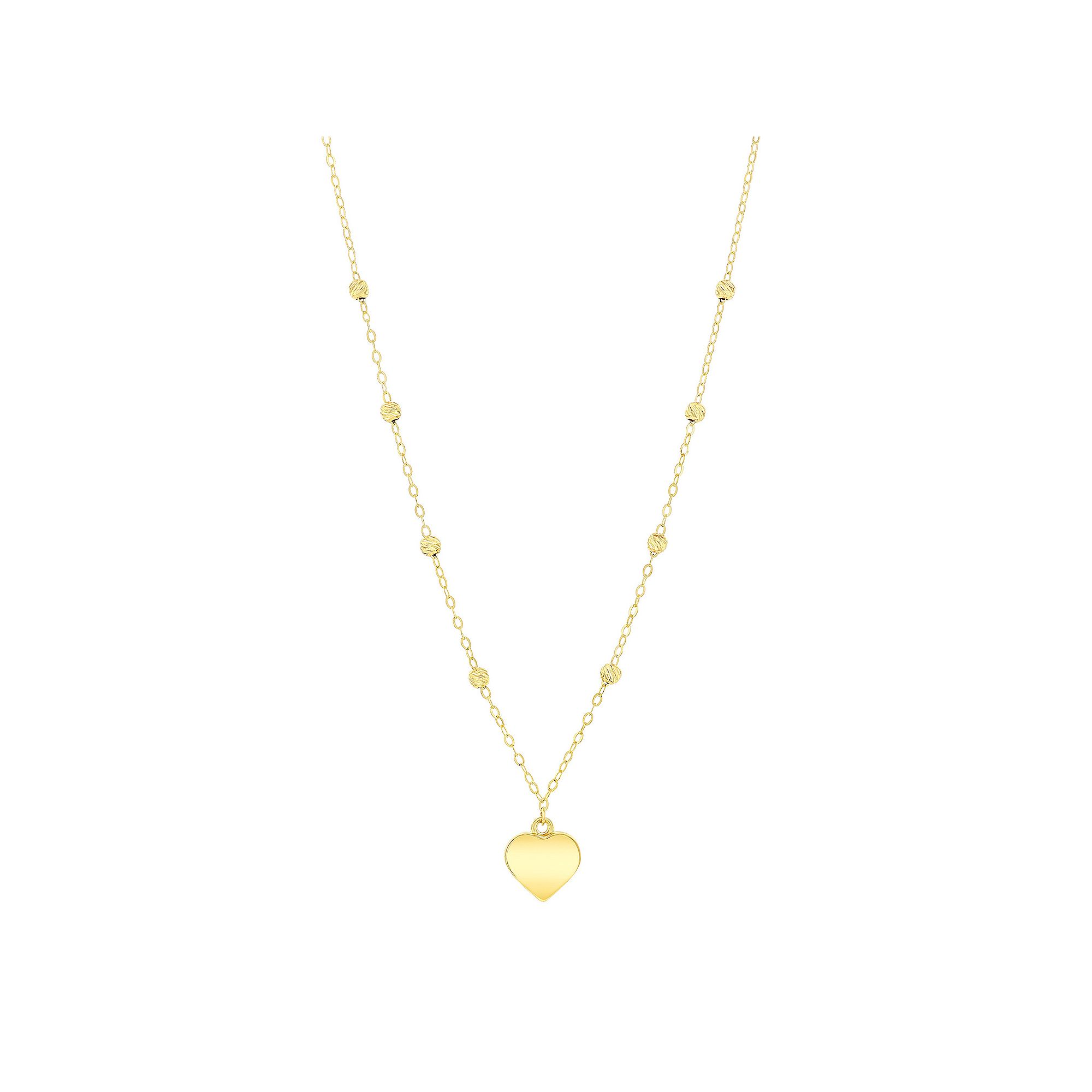 Divine Gold 14k Gold Polished Heart Beaded Necklace, Womens, Size: 16-18