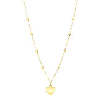 Divine Gold 14k Gold Polished Heart Beaded Necklace