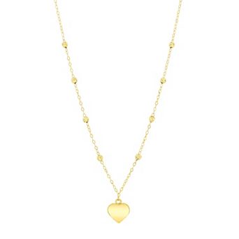 Divine Gold 14k Gold Polished Heart Beaded Necklace