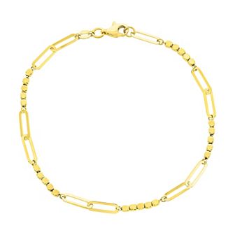 Divine Gold 14k Gold Alternating Bead & Paper Clip Chain Bracelet