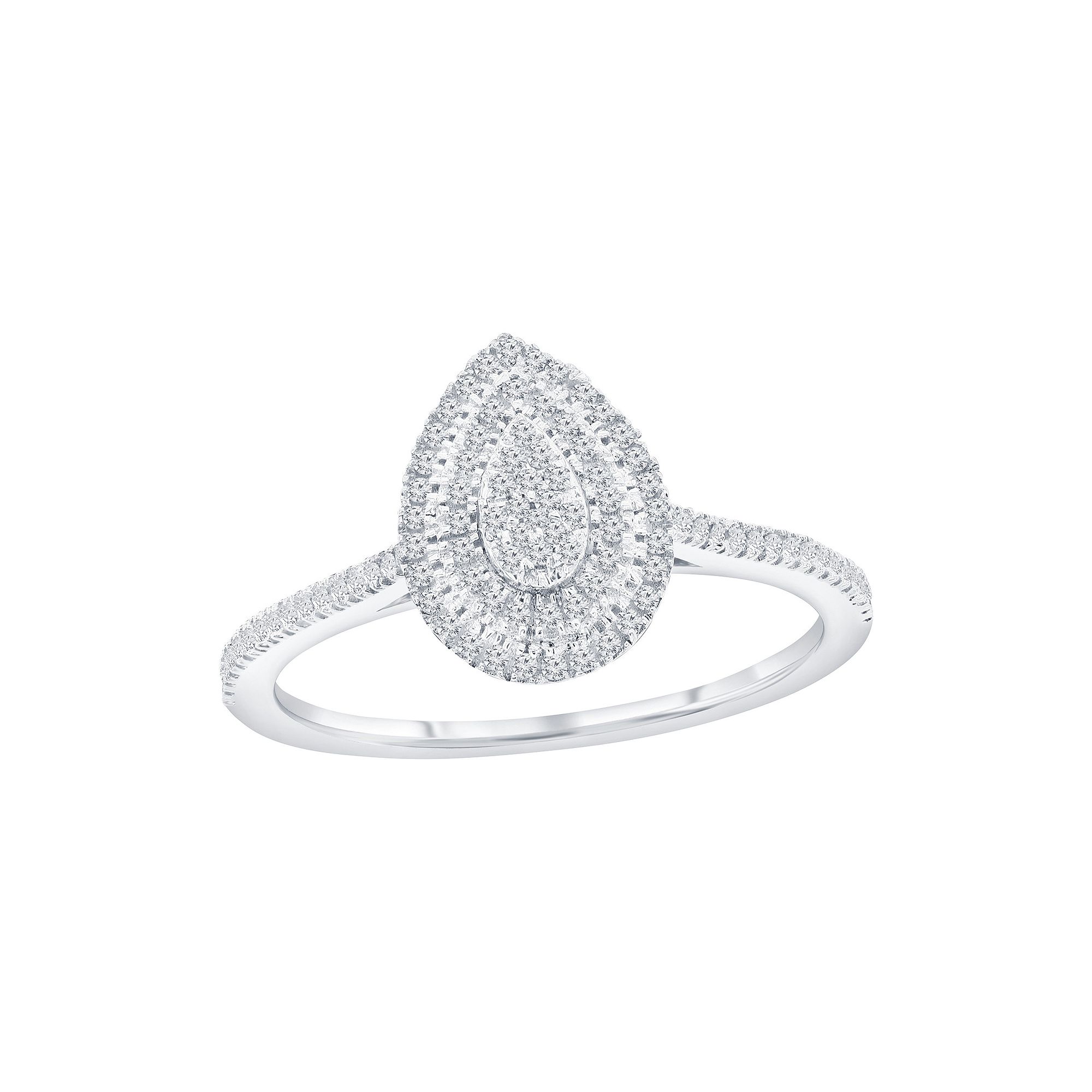 Divine Gold Sterling Silver 1/4 Carat T.W. Diamond Double Frame Pear Shaped
