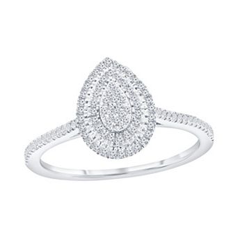 Divine Gold Sterling Silver 1/4 Carat T.W. Diamond Double Frame Pear Shaped Ring