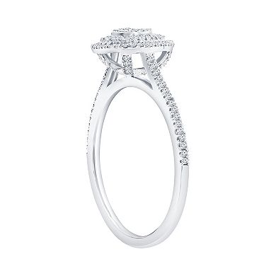 Divine Gold Sterling Silver 1/4 Carat T.W. Diamond Double Frame Pear Shaped Ring