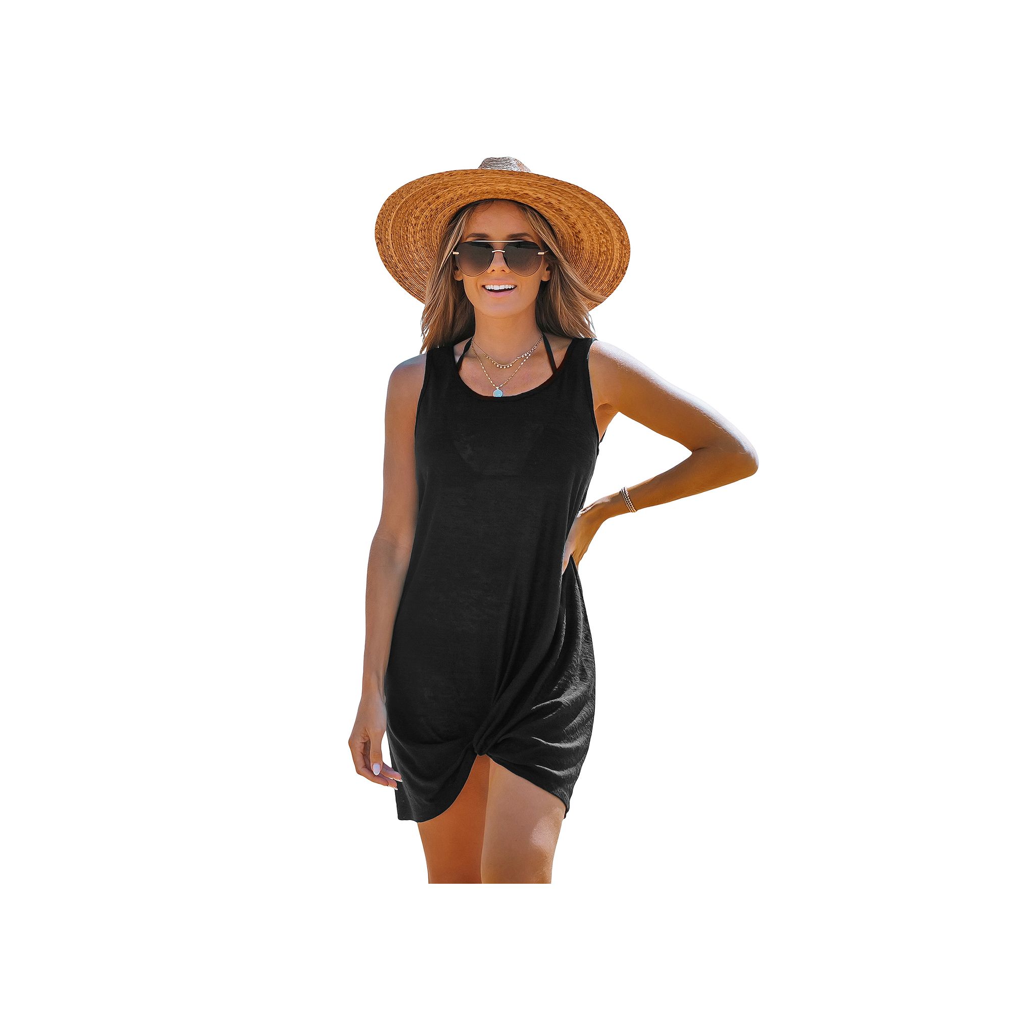 Womens Cupshe Summer Fun Twisted Mini Cover-Up Dress, Size: XL, Black