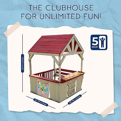 Funphix Hangout Hut Outdoor Wooden Playhouse with Sandbox & Tic Tac Toe