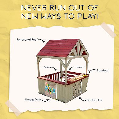 Funphix Hangout Hut Outdoor Wooden Playhouse with Sandbox & Tic Tac Toe