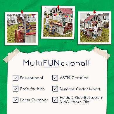 Funphix Hangout Hut Outdoor Wooden Playhouse with Sandbox & Tic Tac Toe
