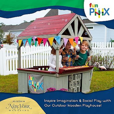 Funphix Hangout Hut Outdoor Wooden Playhouse with Sandbox & Tic Tac Toe