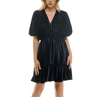 Women's Taylor Smocked Waist Ruffle Hem Velvet Dress