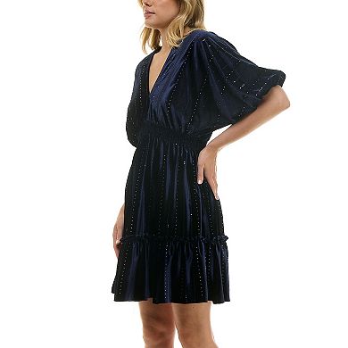 Women's Taylor Smocked Waist Ruffle Hem Velvet Dress