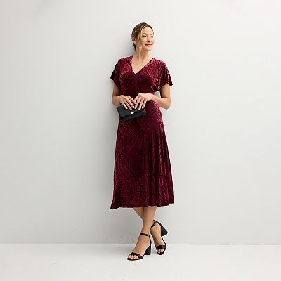 Women's Taylor Dolman Sleeve Velvet Burnout Dress