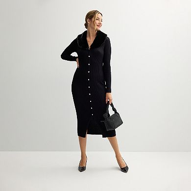 Women's Taylor Faux-Fur Collar Sweater Dress