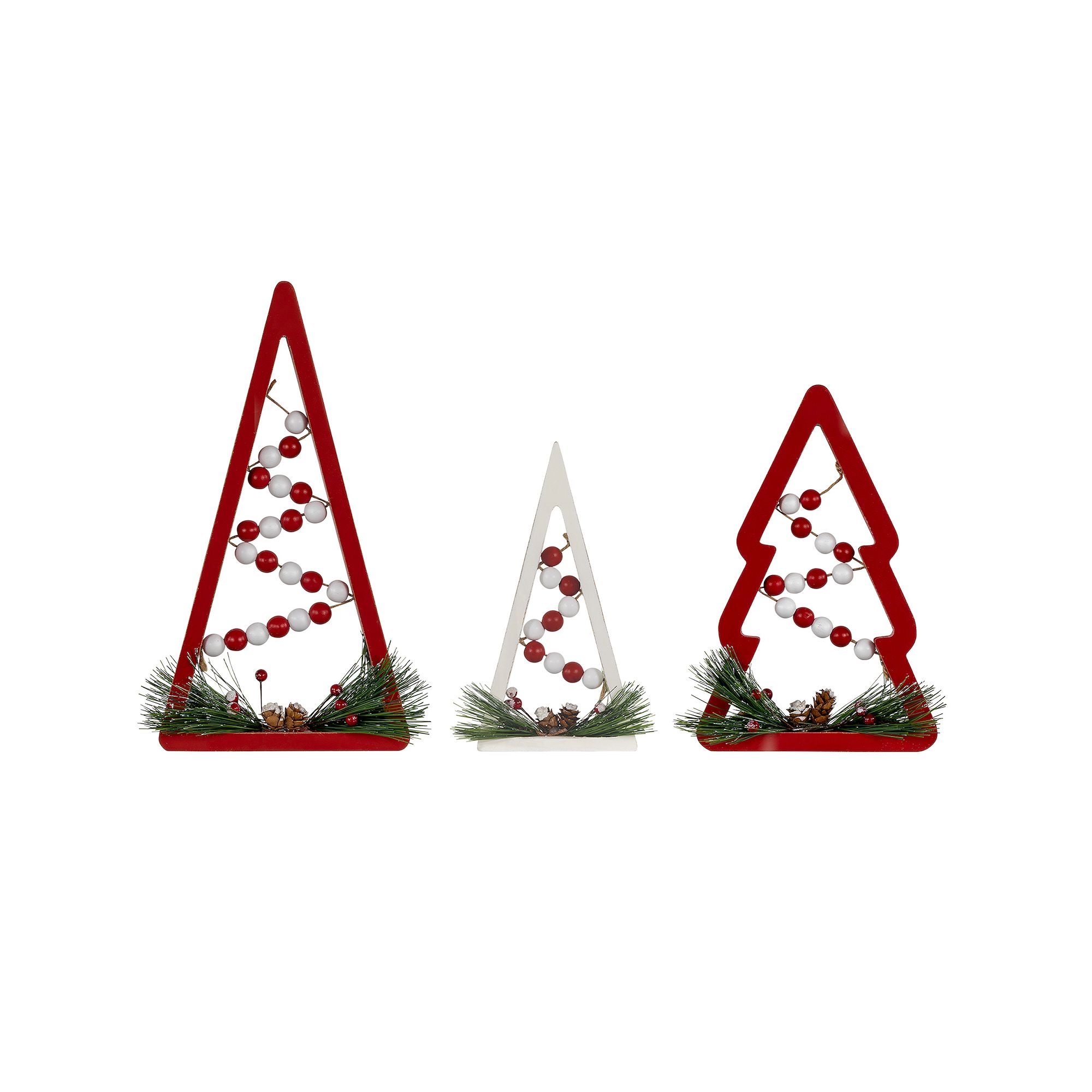 Northlight Red & White Beaded Christmas Trees Wooden Table Decorations 3-pi