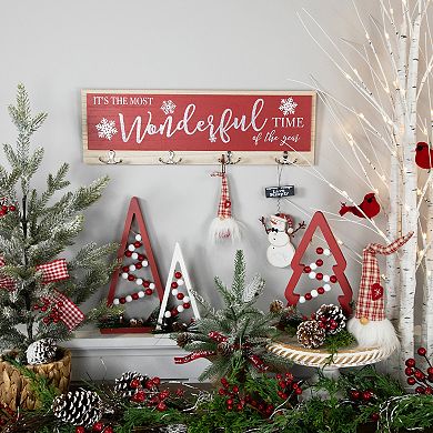 Northlight Red & White Beaded Christmas Trees Wooden Table Decorations 3-piece Set