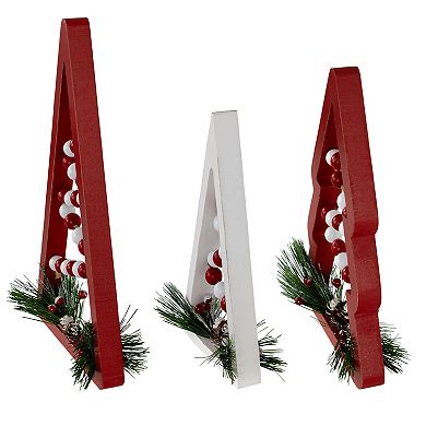 Northlight Red & White Beaded Christmas Trees Wooden Table Decorations 3-piece Set
