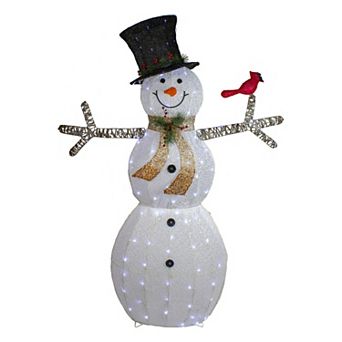 Northlight White & Black LED Lighted Snowman with Top Hat Christmas Outdoor Decoration