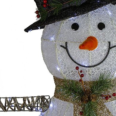 Northlight White & Black LED Lighted Snowman with Top Hat Christmas Outdoor Decoration