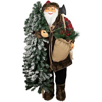 Northlight 5 ft. Standing Woodland Santa Claus Christmas Figure with Flocked Alpine Tree