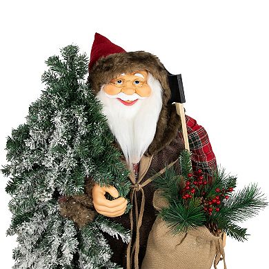 Northlight 5 ft. Standing Woodland Santa Claus Christmas Figure with Flocked Alpine Tree