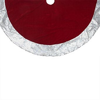 Northlight 48" Rich Red Velvet Silver Disco Sequin Bordered Christmas Tree Skirt