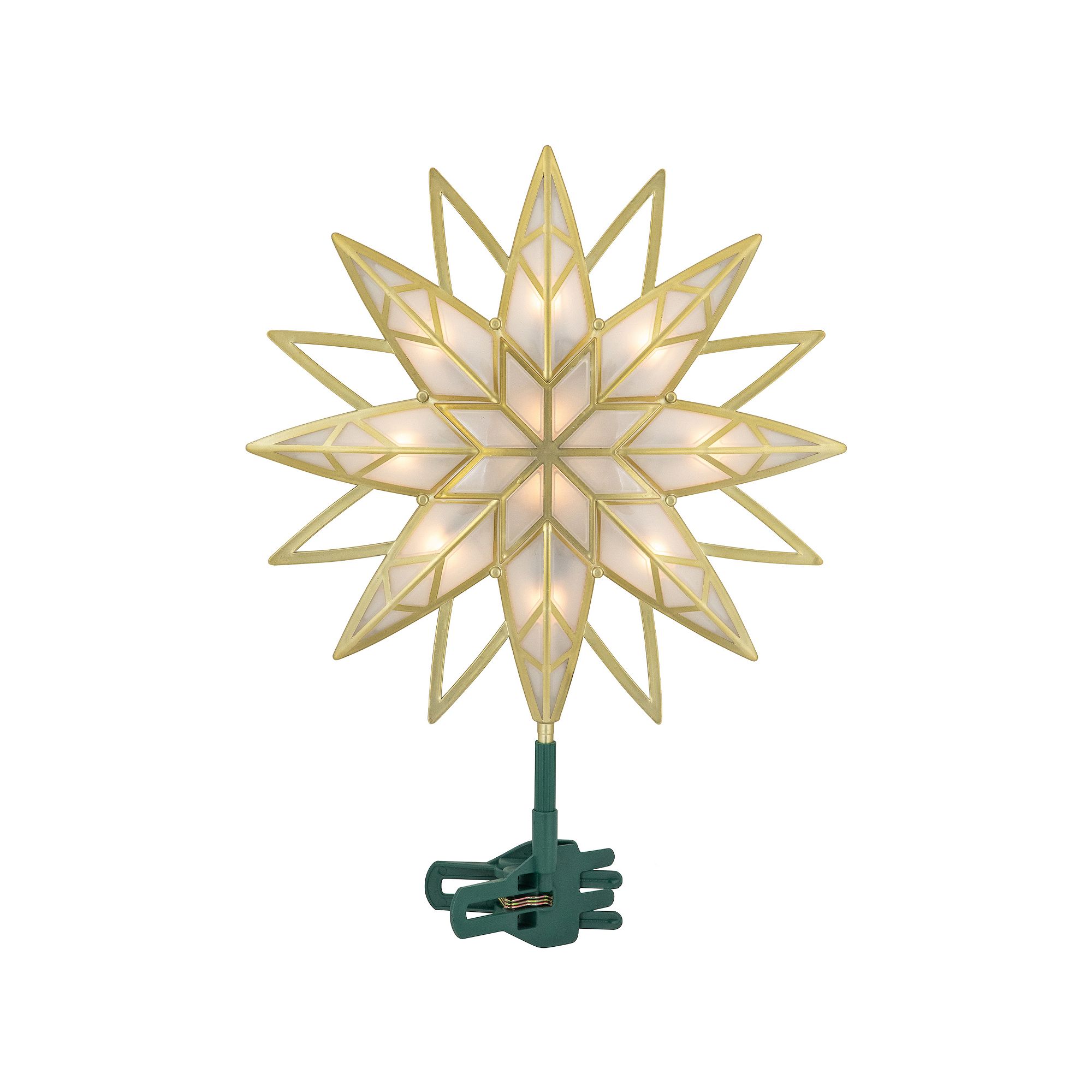 Northlight Lighted Geometric Frosted Star Christmas Tree Topper, Gold