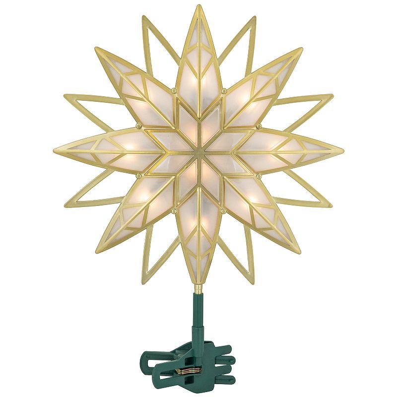 Northlight Lighted Geometric Frosted Star Christmas Tree Topper, Gold