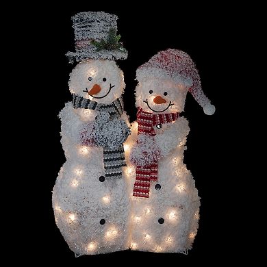 Northlight 39" Lighted Snowy Tinsel Snowman Couple Outdoor Christmas Decoration