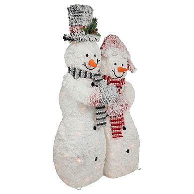 Northlight 39" Lighted Snowy Tinsel Snowman Couple Outdoor Christmas Decoration