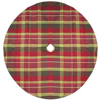 Northlight 48 in Woodland Plaid Christmas Tree Skirt with Shimmer Green Trim