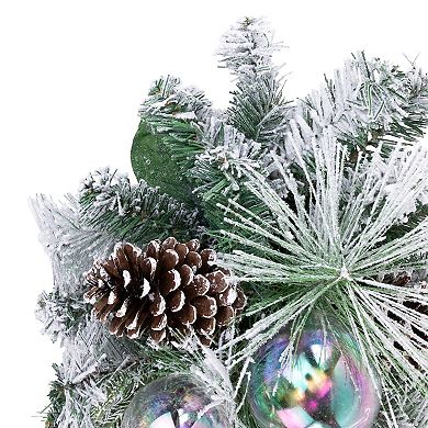 Northlight 30" Flocked Pine Artificial Christmas Teardrop Swag with Iridescent Ornaments