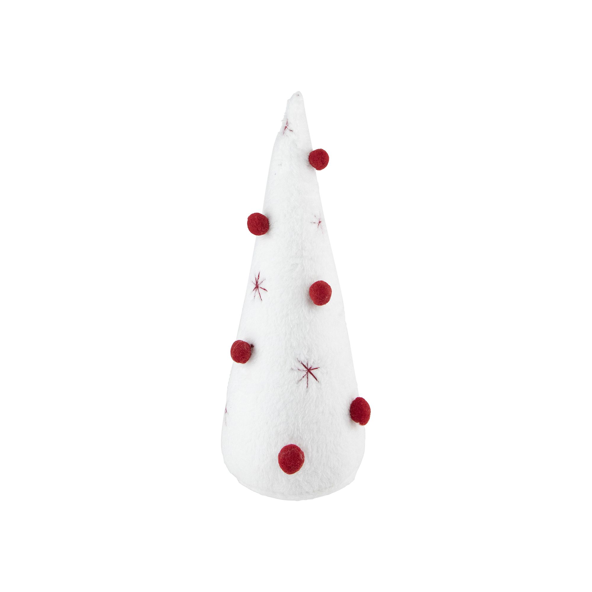 Northlight 11 White Plush Christmas Cone Tree with Red Pompom Ornaments