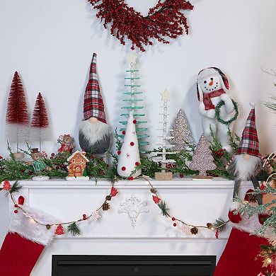 Northlight 11" White Plush Christmas Cone Tree with Red Pompom Ornaments
