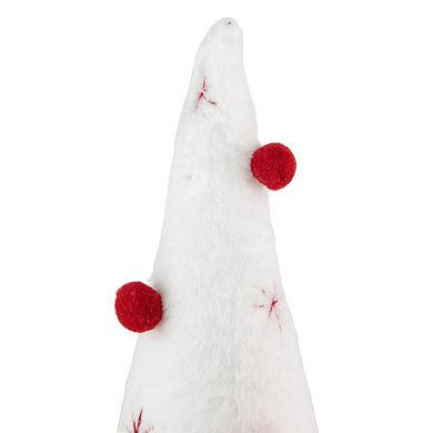 Northlight 11" White Plush Christmas Cone Tree with Red Pompom Ornaments