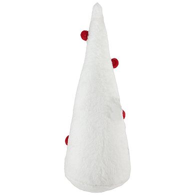 Northlight 11" White Plush Christmas Cone Tree with Red Pompom Ornaments