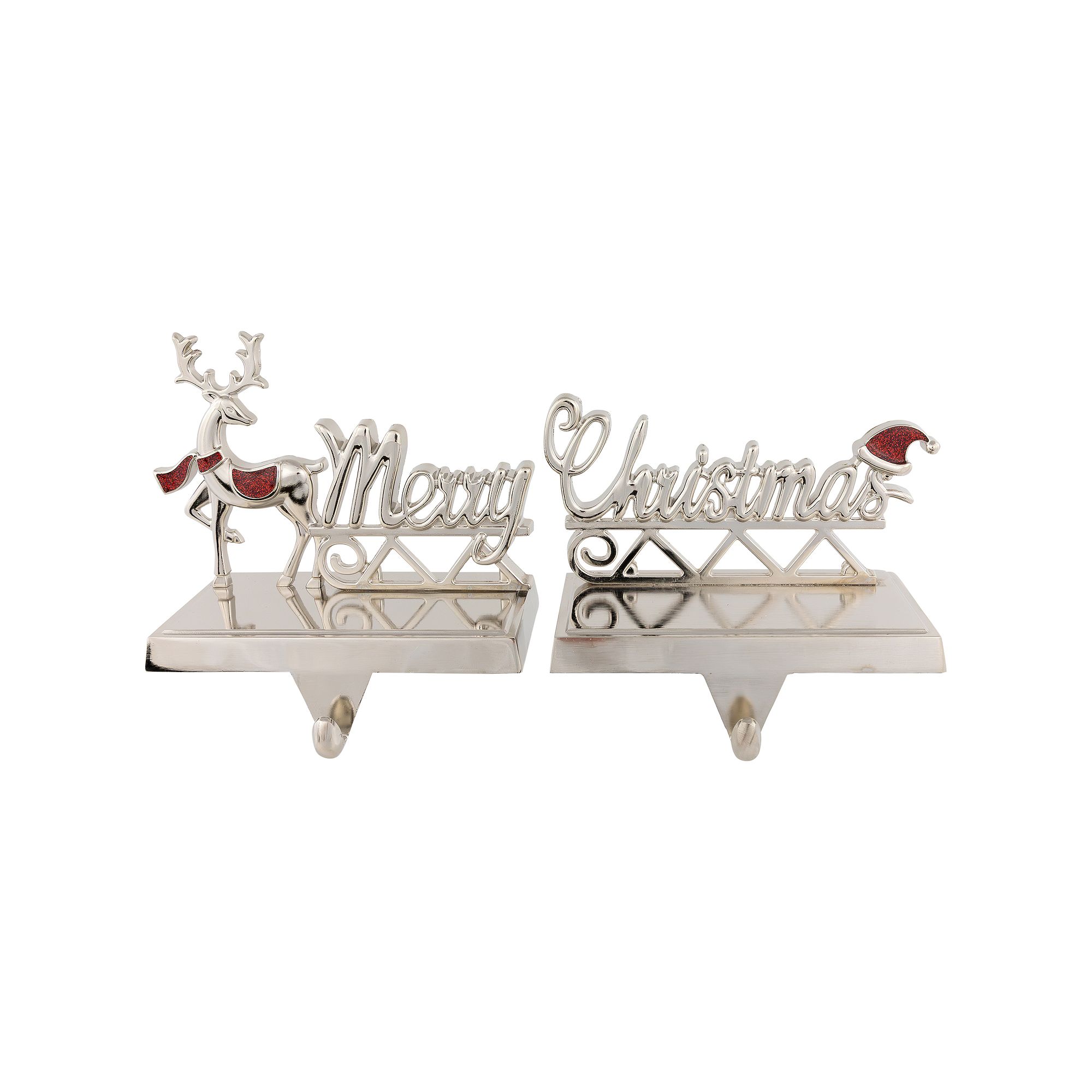 Northlight 2-Piece Silver Reindeer Merry Christmas Metal Stocking Holders S