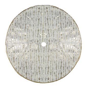 Northlight 48 in Cream & Gold Wood Grain Pattern & Faux Fur Christmas Tree Skirt