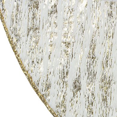 Northlight 48-in. Cream & Gold Wood Grain Pattern & Faux Fur Christmas Tree Skirt