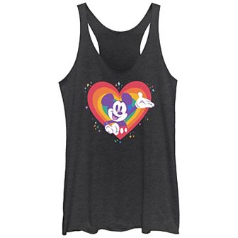 Disney's Mickey Mouse Rainbow Heart Stamp Juniors' Tri-Blend Racerback Tank Top