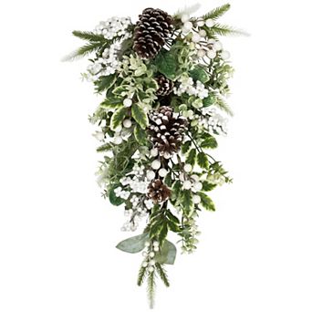 Northlight 24 in Unlit Glittered Berries & Eucalyptus Artificial Christmas Teardrop Swag