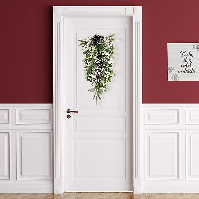 Northlight 24-in. Unlit Glittered Berries & Eucalyptus Artificial Christmas Teardrop Swag