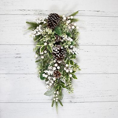 Northlight 24-in. Unlit Glittered Berries & Eucalyptus Artificial Christmas Teardrop Swag