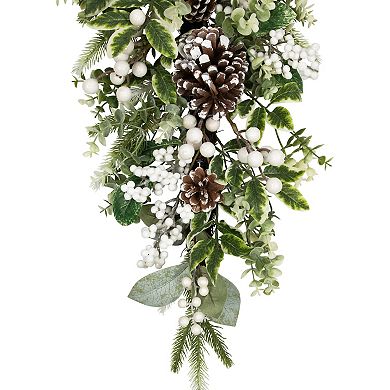 Northlight 24-in. Unlit Glittered Berries & Eucalyptus Artificial Christmas Teardrop Swag
