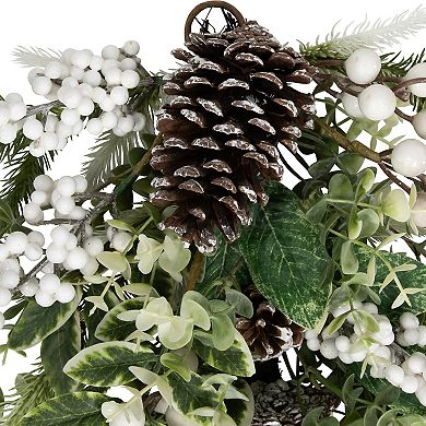 Northlight 24-in. Unlit Glittered Berries & Eucalyptus Artificial Christmas Teardrop Swag