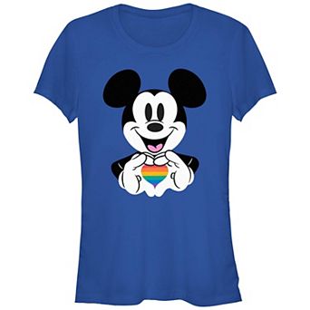Disney's Mickey Mouse Rainbow Heart Sign Juniors' Fitted Graphic Tee